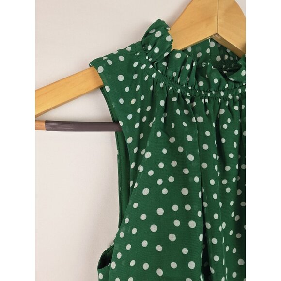 Kate and Lily Dress Women's Size 4 Green Polka Dot Sleeveless High Neck Ruffle - Picture 7 of 13